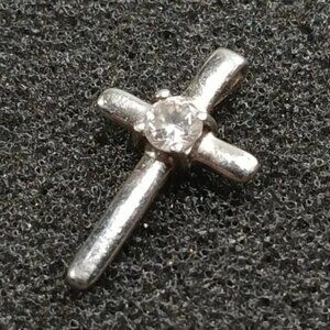925 Sterling Cross Pendant w/ Clear Gem Dainty .75” Small Christian Charm .8g